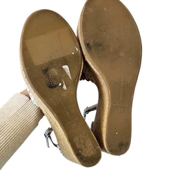 Tabitha Simmons Harp White Flower Perforated Leather Wedge Jute Sandal 38 US 7.5 - Picture 13 of 13